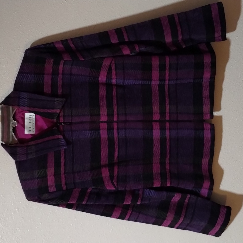 MISS DORBY PETITES vintage size small pink black and purple plaid jacket